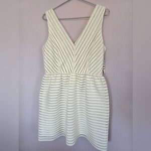 NWT Bar III Sleeveless White V-Neck Eyelet Textured Fit & Flare Dress Size 14